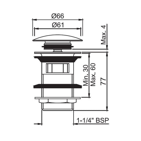 CLICK CLACK (POP-UP) WASTE H/T - JAQUAR FAUCETS -  ( GRAPHITE - ALLIED - 0x32 mm - 0inchX1.25inch )