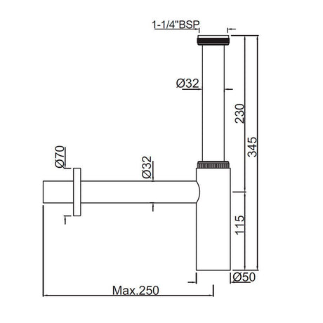 BOTTLE TRAP WITH 10 & 7.5 INCH PIPE - JAQUAR FAUCETS -  ( BCH - ALLIED - 0x32 mm - 0inchX1.25inch )