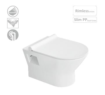 WALL HUNG WC RIMLESS SLIM PP SEAT COVER  - GLOCERA SWARE -  ( STAR WHITE - ALEX - 0x0 mm - 0inchx0inch )