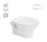 WALL HUNG WC RIMLESS SLIM PP SEAT COVER  - GLOCERA SWARE -  ( STAR WHITE - ALEX - 0x0 mm - 0inchx0inch )