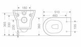 WALL HUNG WC RIMLESS SLIM PP SEAT COVER  - GLOCERA SWARE -  ( STAR WHITE - ALEX - 0x0 mm - 0inchx0inch )