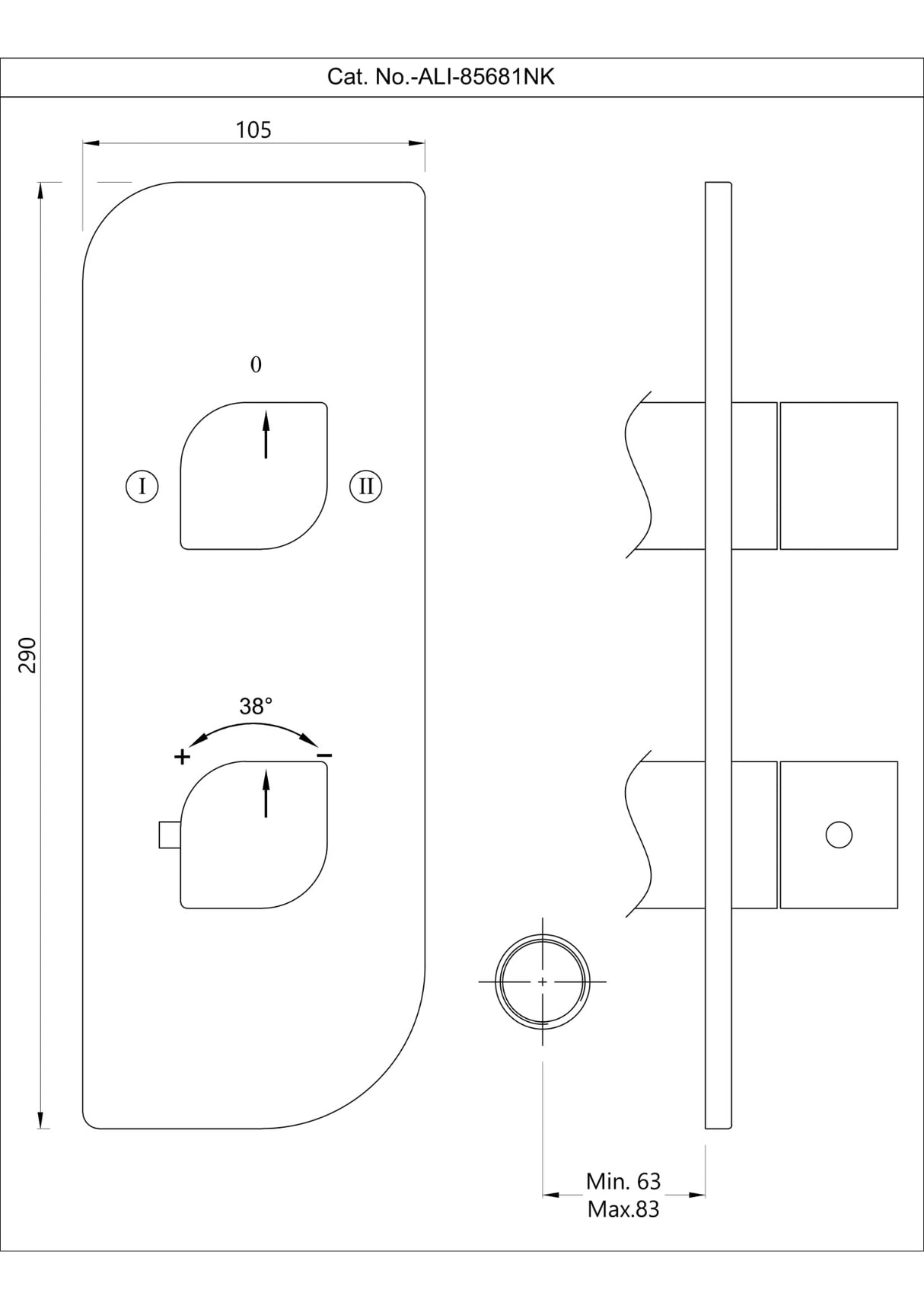 AQUAMAX EXPOSED PART KIT OF THERMOSTATIC SHOWER MIXER WITH 2-WAY DIVERTER WITH SLEEVE (COMPATIBLE WITH ALD-681N) - JAQUAR FAUCETS -  ( BLACK MATT - ALIVE - 0x20 mm - 0inchX0.8inch )