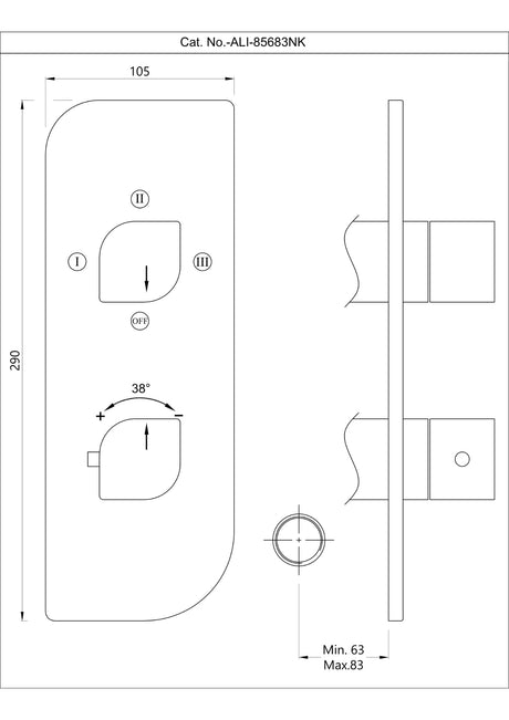 AQUAMAX EXPOSED PART KIT OF THERMOSTATIC SHOWER MIXER WITH 3-WAY DIVERTER & SLEEVE (COMPATIBLE WITH ALD-683N) - JAQUAR FAUCETS - (GRAPHITE - AQUAMAX THERMOSTATE - 0x15 mm -  0inchX0.5inch)