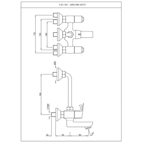 WALL MIXER 2 IN 1 W/BEND - ESSCO FAUCET -  ( CHROME - ASPIRE - 0x15 mm - 0inchX0.5inch )