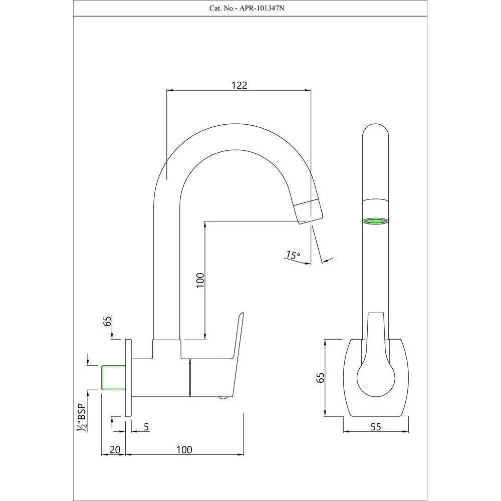 SINK COCK W/M EXT W/SWIVEL SPT & FLANGE - ESSCO FAUCET -  ( CHROME - ASPIRE - 0x15 mm - 0inchX0.6inch )