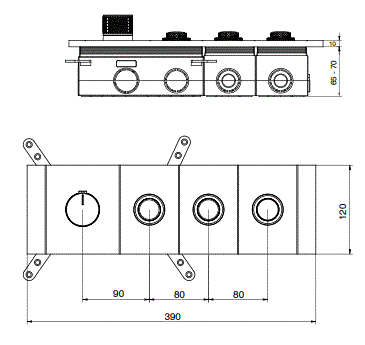 HIGH FLOW CONC THERMOSTATIC MULTI FUN DIVERTER WITH 4 OUTLETS WITH FLOW CONTROL 20MM INLET HORIZONTAL PLATE - AQUANT - ( MATT BLACK - - 20x0 mm - 0.8inchX0inch )