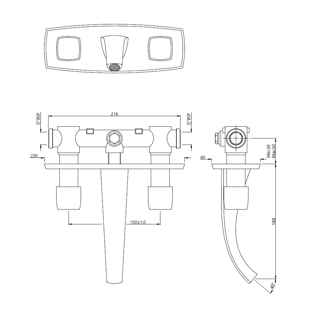 TWO CONCEALED STOP COCK WITH BASIN SPOUT - JAQUAR FAUCETS -  ( CHROME - ARC - 0x0 mm - 0inchx0inch )