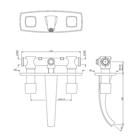 TWO CONCEALED STOP COCK WITH BASIN SPOUT - JAQUAR FAUCETS -  ( CHROME - ARC - 0x0 mm - 0inchx0inch )
