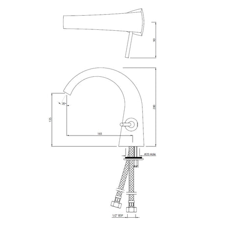 S.L. B/MIXER W/O POP UP & BRAIDED PIPE - JAQUAR FAUCETS -  ( GRAPHITE - ARC - 0x15 mm - 0inchX0.5inch )