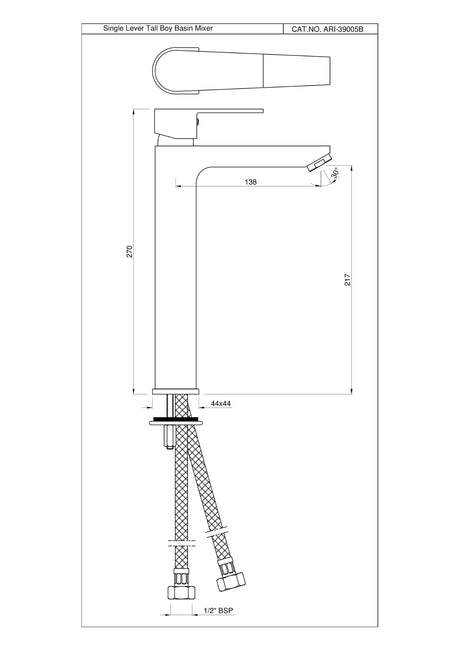 (PRUN) S.L B/MIXER 135MM EXTD BRAID PIPE - JAQUAR FAUCETS -  ( WHITE MATT - ARIA - 0x15 mm - 0inchX0.6inch )