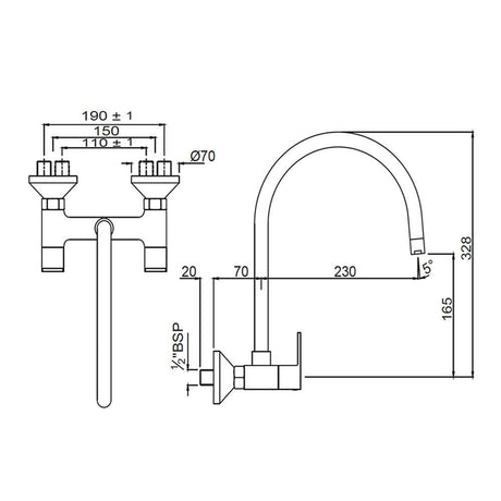 SINK MIXER W/M WITH FLANGE - JAQUAR FAUCETS -  ( CHROME - ARIA - 0x15 mm - 0inchX0.5inch )