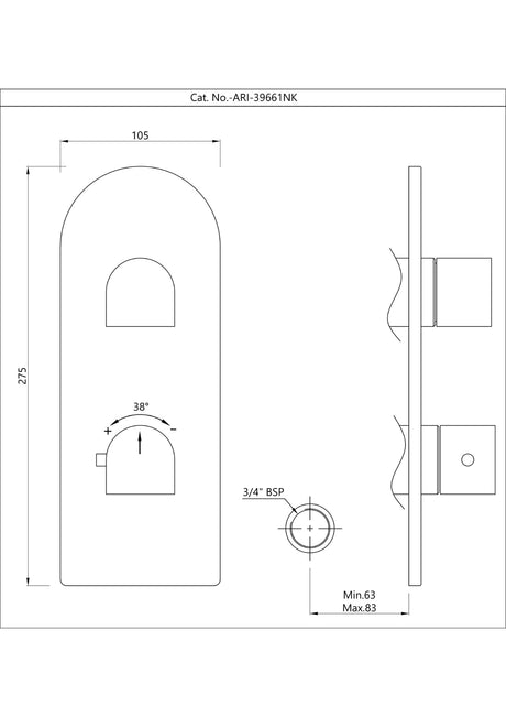 AQUAMAX EXPOSED PART KIT OF THERMOSTATIC SHOWER MIXER WITH 1-WAY DIVERTER WITH SLEEVE (COMPATIBLE WITH ALD-661N) - JAQUAR FAUCETS -  ( CHROME - ARIA - 0x20 mm - 0inchX0.75inch )