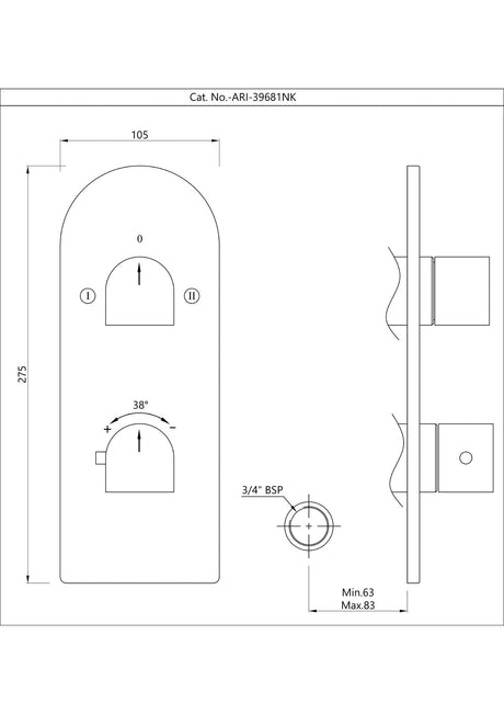 AQUAMAX EXPOSED PART KIT OF THERMOSTATIC SHOWER MIXER WITH 2-WAY DIVERTER WITH SLEEVE (COMPATIBLE WITH ALD-681N) - JAQUAR FAUCETS -  ( CHROME - ARIA - 0x20 mm - 0inchX0.75inch )