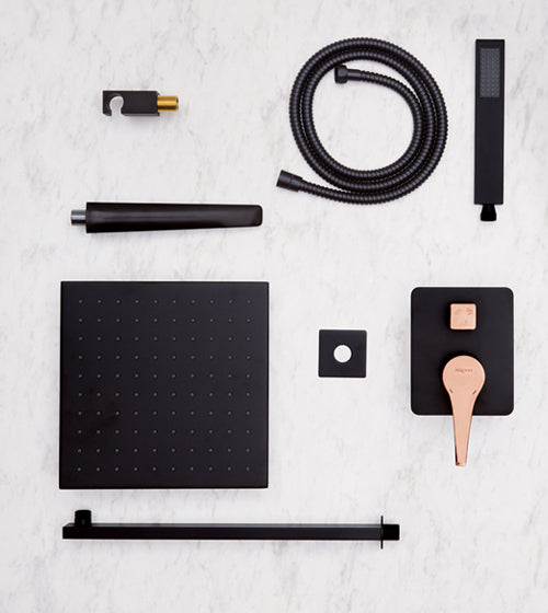 COMPLETE BATHROOM SET W/3WAY.DIV - AQUANT - ( BLACK+ROSE GOLD - - 0x0 mm - 0inchX0inch )