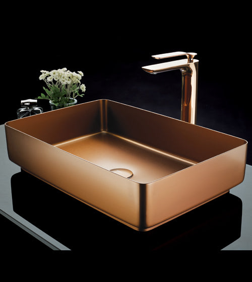 STAINLESS STEEL SQUARE WASH BASIN - AQUANT -  ( MATT ROSE GOLD -  - 525x325 mm - 21inchX13inch )