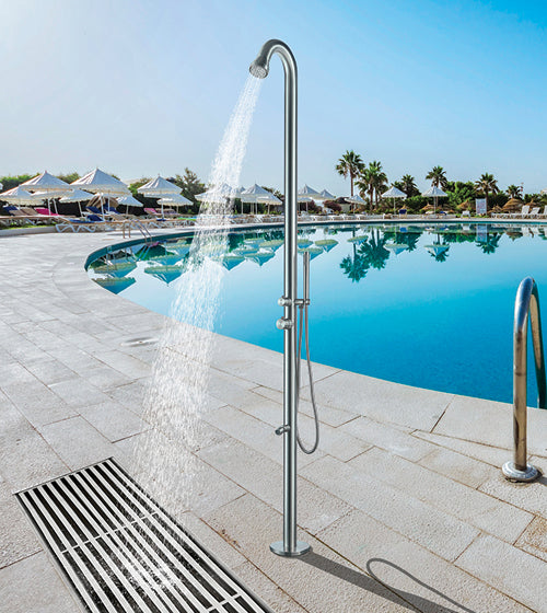 SS OUTDOOR SHOWER PANEL W/HEAD SHOWER W/HAND SHOWER W/SPOUT - AQUANT - ( MATT FINISH - LAGOON - 2289x60 mm - 91.56inchX2.4inch )