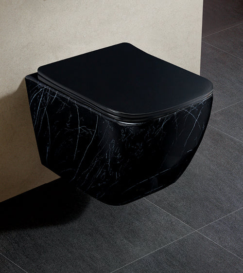 WALL HUNG WC RIMLESS W/UF SEAT COVER - AQUANT -  ( MARQUINA GLOSSY FINISH -  - 515x360 mm - 20.6inchX14.4inch )