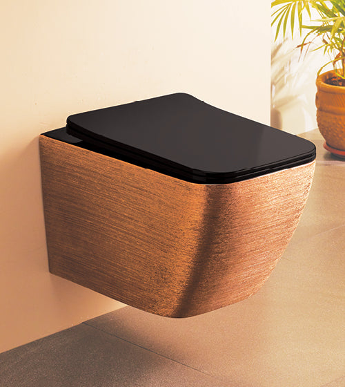 WALL HUNG WC RIMLESS W/UF SEAT COVER - AQUANT - ( ROSE GOLD+BLACK - - 515x360 mm - 20.6inchX14.4inch )