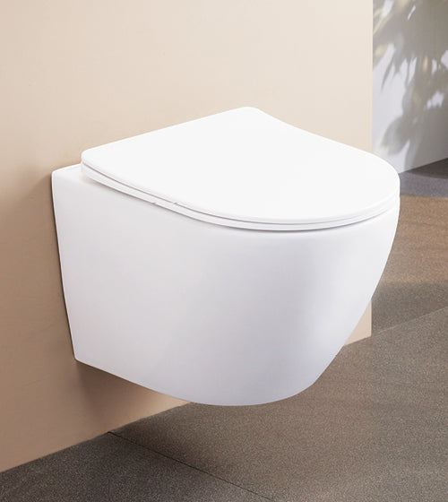 RIMLESS W/HUNG WC W/SLIM UF SEAT COVER ( BOLT DISTANCE 7INCH) - AQUANT -  ( WHITE -  - 490x370 mm - 19.6inchX14.8inch )