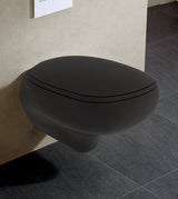 RIMLESS WALL HUNG WC WITH SOFT CLOSE UF SLIM SEAT COVER - AQUANT -  ( MATT BLACK -  - 530x405x400 mm - 21.2inchX16.2inchX16inch )