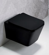 RIMLESS WALL HUNG WC WITH SOFT CLOSE UF SLIM SEAT COVER  ( BOLT DISTANCE 7INCH) - AQUANT -  ( MATT BLACK -  - 520x350x345 mm - 20.8inchX14inchX13.8inch )