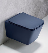 RIMLESS WALL HUNG WC WITH SOFT CLOSE UF SLIM SEAT COVER  ( BOLT DISTANCE 7INCH) - AQUANT -  ( ROYAL NAVY -  - 520x350x345 mm - 20.8inchX14inchX13.8inch )