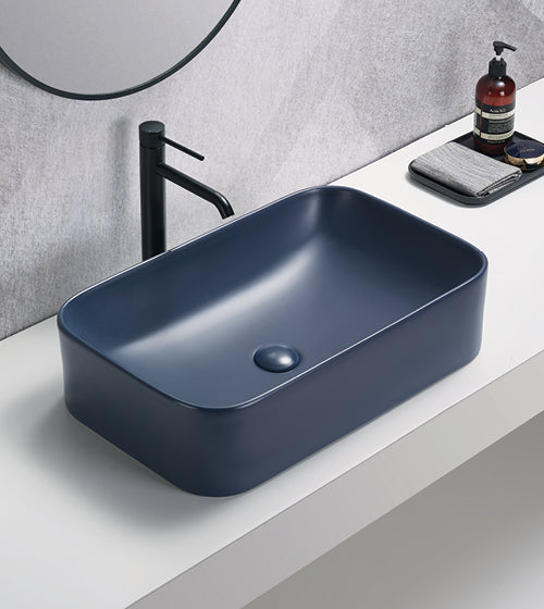 TABLE MOUNTED CERAMIC WASH BASIN - AQUANT-( ROYAL NAVY MATT-610x380x150 mm - 24.4inchX15.2inchX6inch )