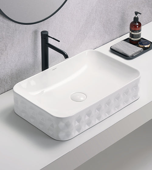 TABLE MOUNTED CERAMIC ART WASH BASIN - AQUANT - ( WHITE - - 600x395x130 mm - 24inchX15.8inchX5.2inch )