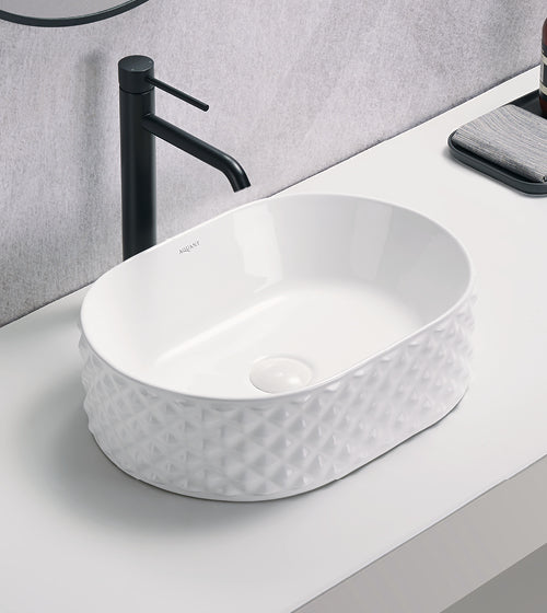 TABLE MOUNTED CERAMIC ART WASH BASIN - AQUANT - ( WHITE - - 450x330x130 mm - 18inchX13.2inchX5.2inch )