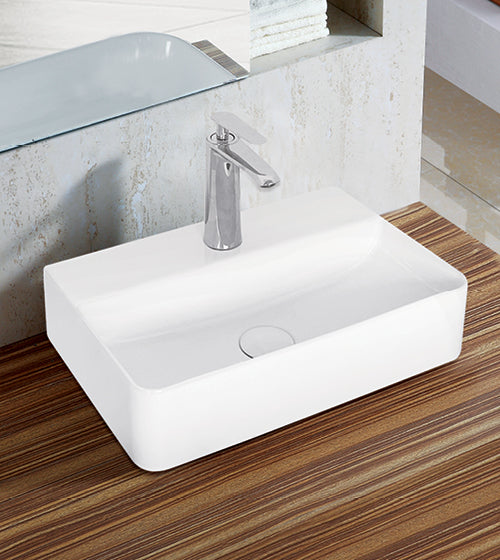TABLE / WALL MOUNTED CERAMIC WASH BASIN WITH TAP HOLE - AQUANT -  ( WHITE -  - 450x340x150 mm - 18inchX13.6inchX6inch )