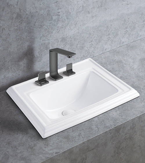 THREE HOLE SEMI COUNTER WASH BASIN - AQUANT - ( WHITE - - 585x465x230 mm - 23.4inchX18.6inchX9.2inch )
