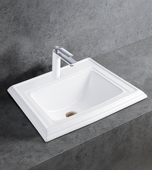 SEMI COUNTER WASH BASIN WITH TAP HOLE - AQUANT - ( WHITE - - 585x465x230 mm - 23.4inchX18.6inchX9.2inch )