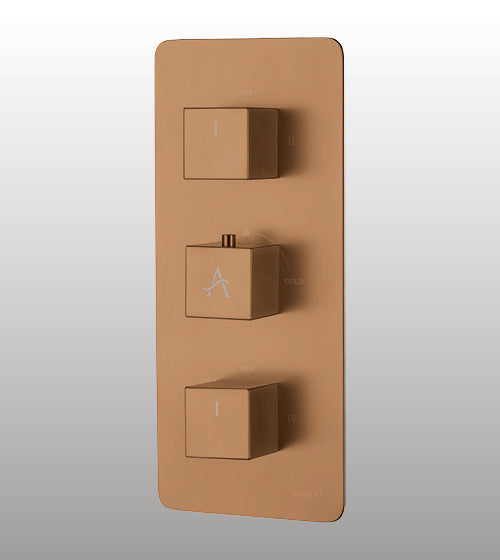 HIGH FLOW THERMOSTATIC DIVERTER WITH SIX OUTLETS SQUARE SHAPE 20MM INLET - AQUANT -  ( BRUSHED ROSE GOLD -  - 20x0 mm - 0.8inchX0inch )