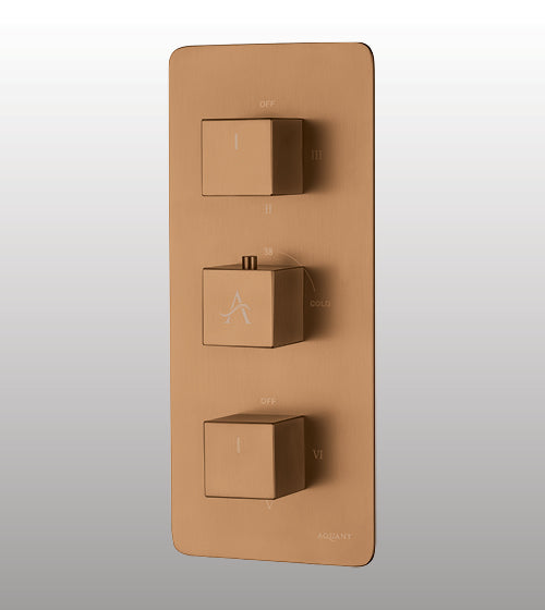 HIGH FLOW THERMOSTATIC DIVERTER WITH FOUR OUTLETS SQUARE SHAPE 20MM INLET - AQUANT - ( BRUSHED ROSE GOLD - - 20x0 mm - 0.8inchX0inch )