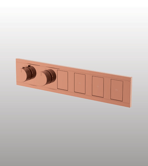 CONC THERMOSTATIC MULTI FUN 4 OUTLET SWITCH BUTTON DIVERTER WITH FLOW CONTROL 20 MM INLET - AQUANT -  ( ROSE GOLD - PIANO SERIES - 20x0 mm - 0.8inchX0inch )
