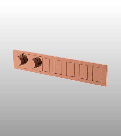 CONC THERMOSTATIC MULTI FUN 5 OUTLET SWITCH BUTTON DIVERTER WITH FLOW CONTROL 20 MM INLET - AQUANT -  ( ROSE GOLD - PIANO SERIES - 20x0 mm - 0.8inchX0inch )