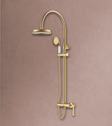 OPEN MIXER SHOWER SET W/BRASS RAIN SHOWER SIZE 200 MM W/HAND SHOWER WITH 1.5 MTR FLEXIBLE HOSE W/HIDDEN IN BUILT SPOUT - AQUANT - ( BRUSHED GOLD - HERITAGE SERIES - 1500x1200 mm - 60inchX48inch )
