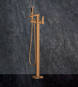 FREE STANDING BRASS BATH MIXER WITH HAND SHOWER - AQUANT - ( BRUSHED ROSE GOLD - WAVE SERIES - 1050x0 mm - 42inchX0inch )