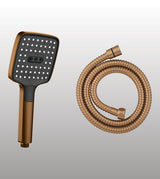 ABS HAND SHOWER 3 FUN SQUARE SHAPE, BUTTON CONTROL FOR FLOWS SHOWER, MIST, DUAL SHOWER+MIST INCLUDES FLEXIBLE SHOWER HOSE 1.5 MTRGOLD - AQUANT -  ( BRUSHED ROSE GOLD -  - 115x115 mm - 4.6inchX4.6inch )