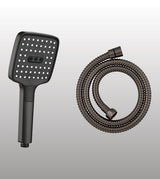 ABS HAND SHOWER 3 FUN SQUARE SHAPE, BUTTON CONTROL FOR FLOWS SHOWER, MIST, DUAL SHOWER+MIST INCLUDES FLEXIBLE SHOWER HOSE 1.5 MTRGOLD - AQUANT -  ( GRAPHITE GREY -  - 115x115 mm - 4.6inchX4.6inch )