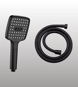 ABS HAND SHOWER 3 FUN SQUARE SHAPE, BUTTON CONTROL FOR FLOWS SHOWER, MIST, DUAL SHOWER+MIST INCLUDES FLEXIBLE SHOWER HOSE 1.5 MTRGOLD - AQUANT -  ( MATT BLACK -  - 115x115 mm - 4.6inchX4.6inch )