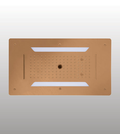 SS 4 FUN CONC CEILING MOUNTED SHOWER W/INSTALL KIT FOR FALSE CEILING W/REMOTE CONTROL FOR LED LIGHTS - AQUANT -  ( BRUSHED ROSE GOLD - CHROMOTHERAPY - 600x400 mm - 24inchX16inch )