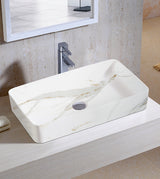 TABLE MOUNTD W/B W/POP UP WASTE CUPLING - AQUANT -  ( STATUARIO GLOSSY FINISH -  - 615x360 mm - 25inchX15inch )