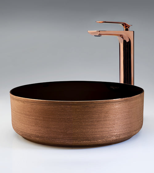 WASH BASIN TABLE MOUNTED ROUND - AQUANT -  ( ROSE GOLD+BLACK -  - 355x355 mm - 14inchX14inch )