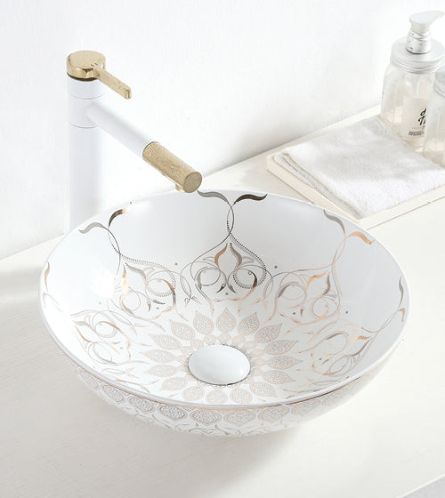 TABLE MOUNTED CERAMIC ART WASH BASIN - AQUANT - ( WHITE - ARABIAN - 405x125 mm - 16.2inchX5inch )