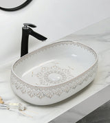 TABLE MOUNTED CERAMIC ART WASH BASIN - AQUANT - ( WHITE - ARABIAN - 540x350x145 mm - 21.6inchX14inchX5.8inch )