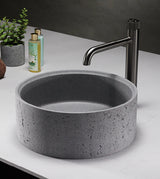 CONCRETE TABLE MOUNTED WASH BASIN ROUND SHAPE WITH A ROUGH TEXTURE ON THE OUTSIDE INCLUDES POP UP WASTE COUPLING - AQUANT -  ( MATT GREY -  - 395x150 mm - 15.8inchX6inch )