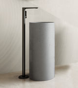 FREE STANDING CONCRETE PEDESTAL W/B W/ROUGH TEXTURE ON THE OUTSIDE INCLUDES POP-UP WASTE COUPLING - AQUANT -  ( MATT GREY - CALLISTO - 850x400 mm - 34inchX16inch )