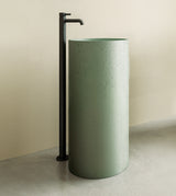 FREE STANDING CONCRETE PEDESTAL W/B W/ROUGH TEXTURE ON THE OUTSIDE INCLUDES POP-UP WASTE COUPLING - AQUANT -  ( OLIVE GREEN - CALLISTO - 850x400 mm - 34inchX16inch )