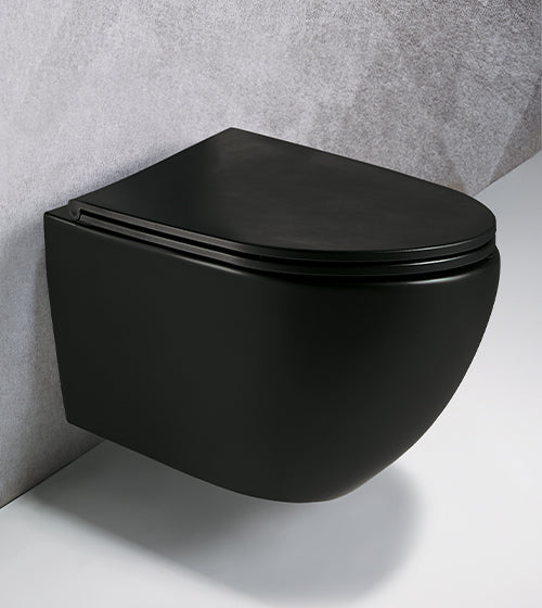 GENERATION 3 RIMLESS TORNADO QUIET - SWIRL FLUSHING WC WITH SLIM UF SEAT COVER - AQUANT -  ( MATT BLACK -  - 540x365 mm - 21.6inchX14.6inch )